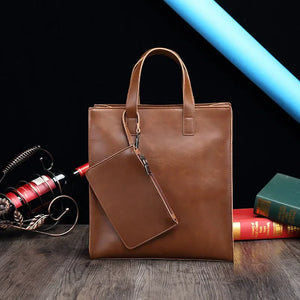 Vintage PU Leather Men's Large Capacity Tote Bag