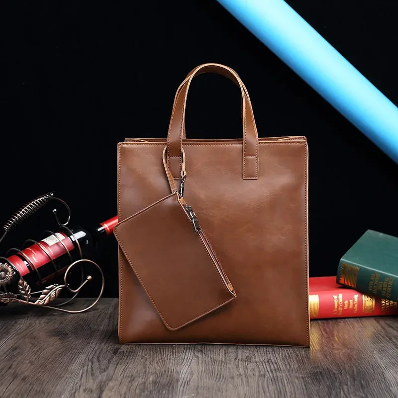 Vintage PU Leather Men's Large Capacity Tote Bag