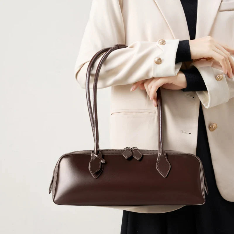 Luxury Genuine Leather Women Shoulder Baguette Bag
