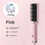 Portable Rechargeable Hair Straightener Brush with Ion Care