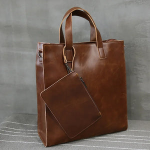 Vintage PU Leather Men's Large Capacity Tote Bag