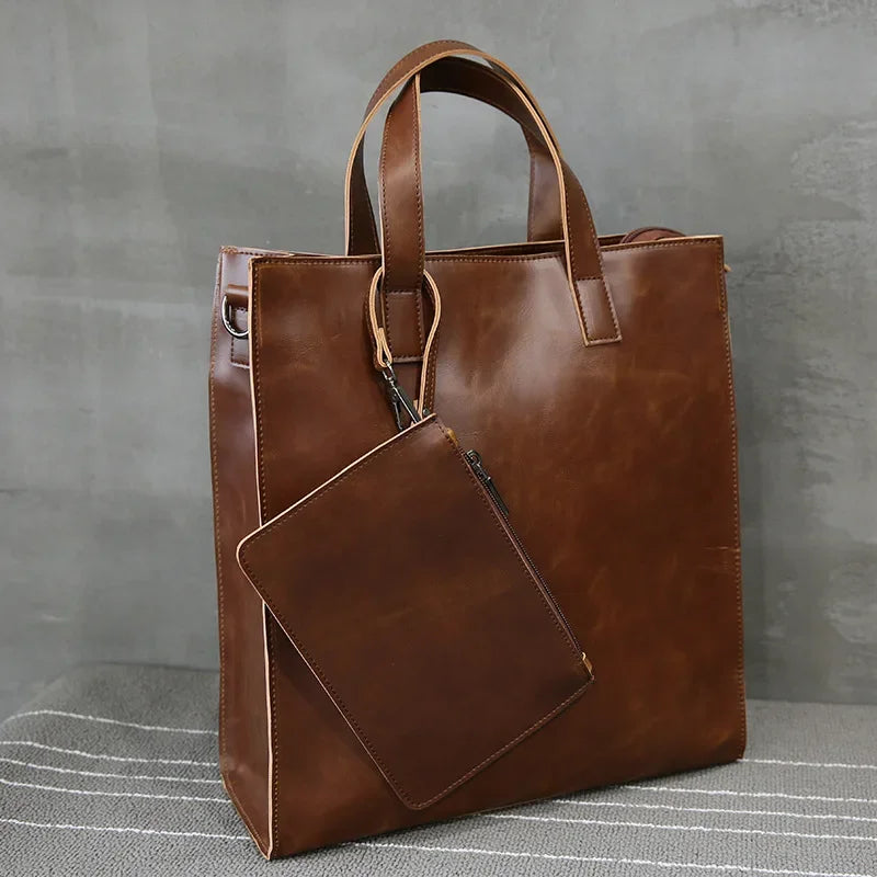 Vintage PU Leather Men's Large Capacity Tote Bag
