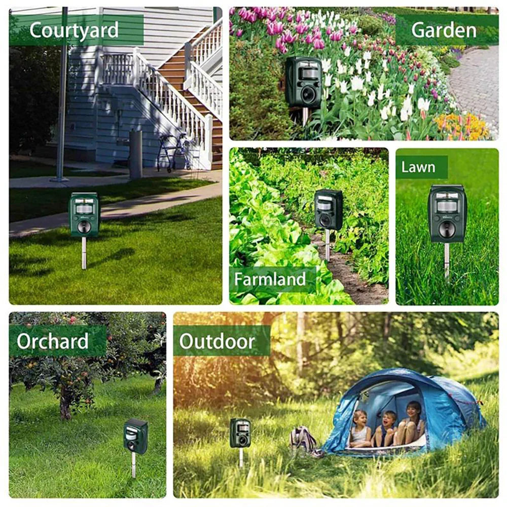Solar Ultrasonic Animal Repeller with Adjustable Range