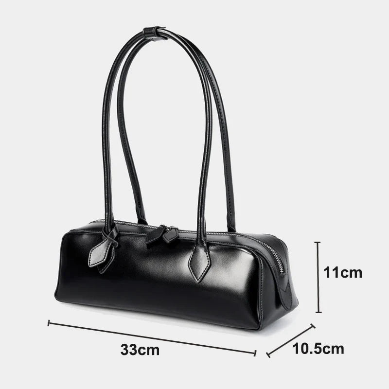 Luxury Genuine Leather Women Shoulder Baguette Bag