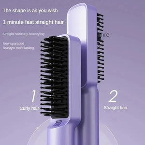 Portable Rechargeable Hair Straightener Brush with Ion Care