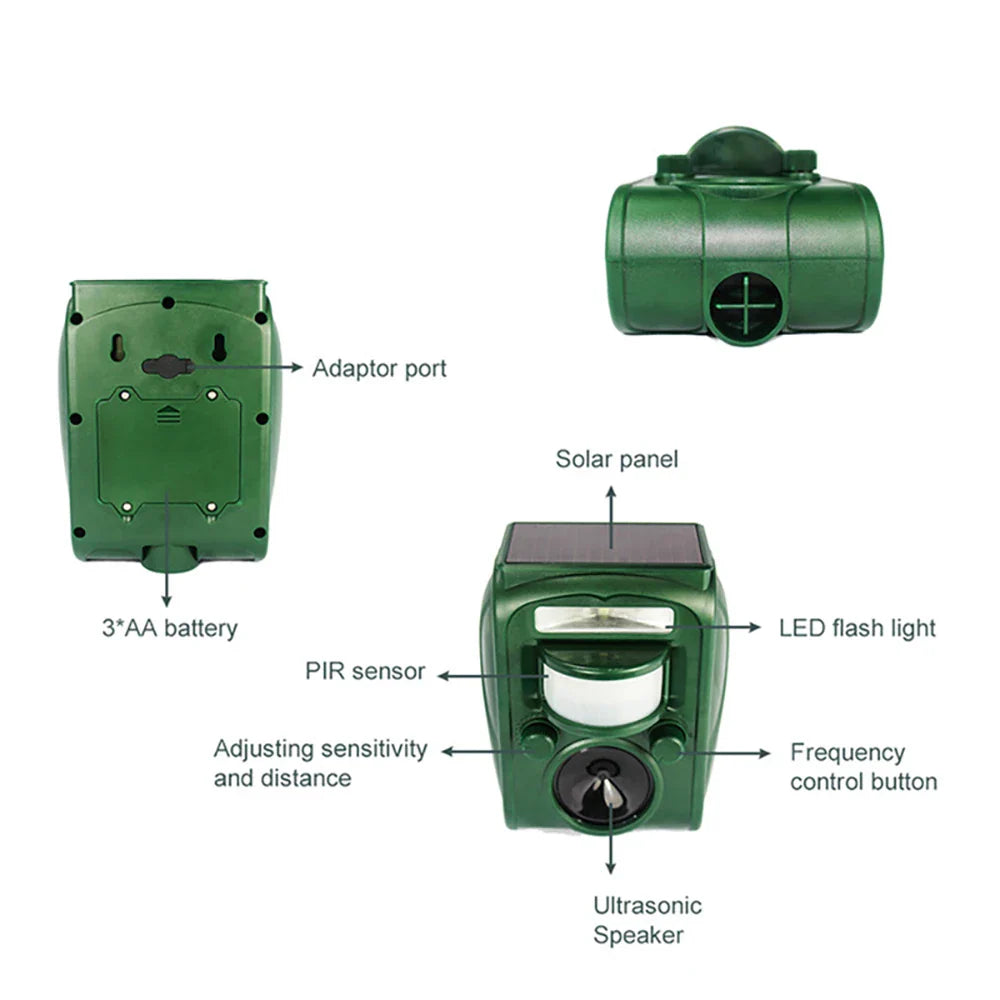 Solar Ultrasonic Animal Repeller with Adjustable Range