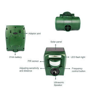 Solar Ultrasonic Animal Repeller with Adjustable Range