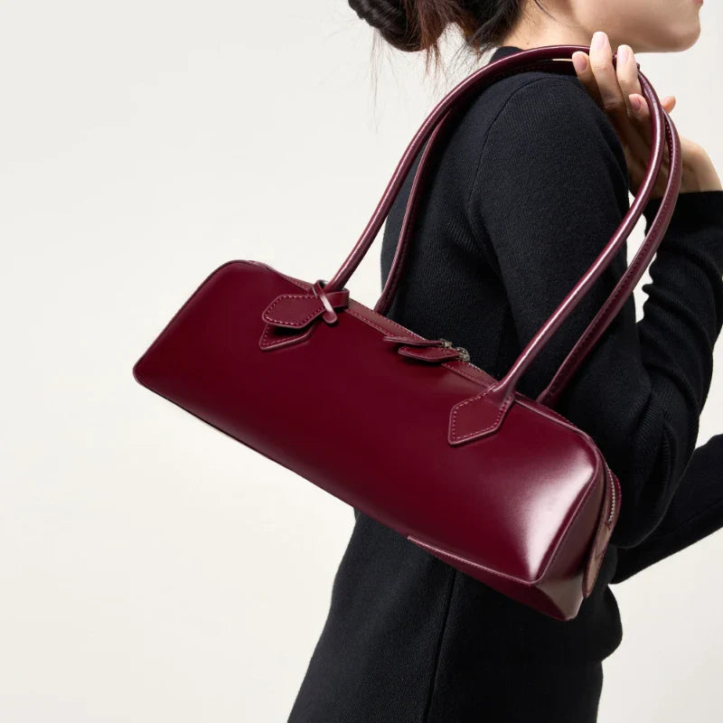 Luxury Genuine Leather Women Shoulder Baguette Bag