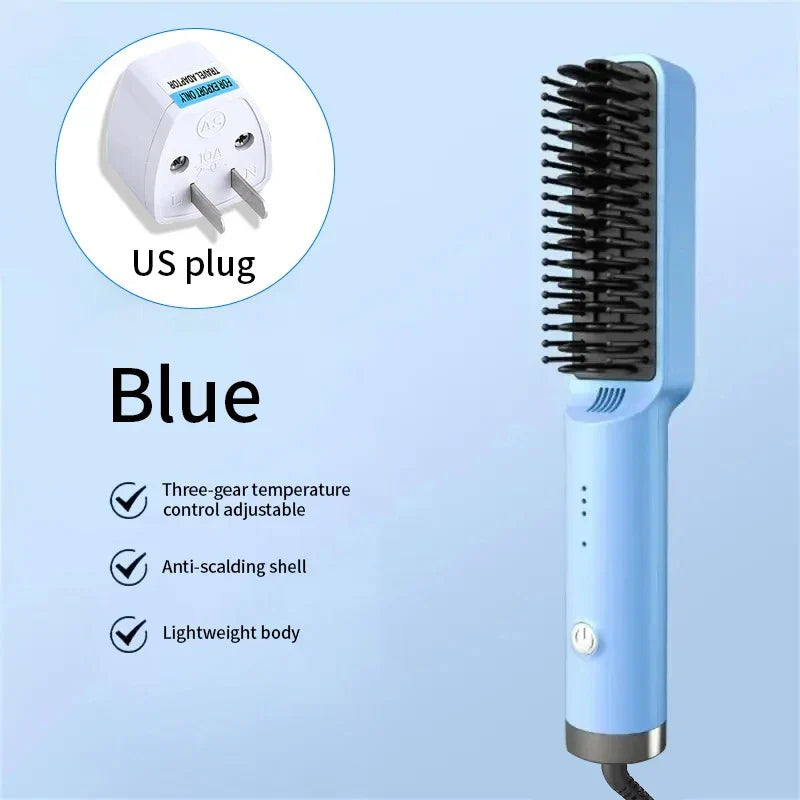 Portable Rechargeable Hair Straightener Brush with Ion Care