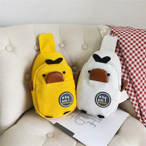 Cute Duck Kids Canvas Crossbody Backpack, High Capacity