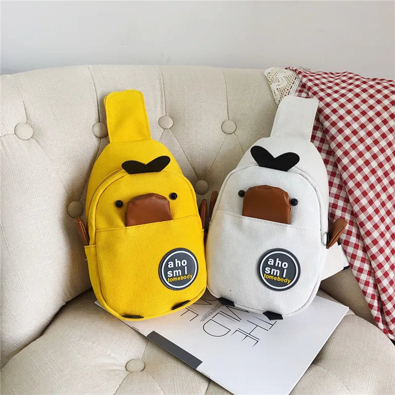Cute Duck Kids Canvas Crossbody Backpack, High Capacity