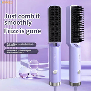 Portable Rechargeable Hair Straightener Brush with Ion Care