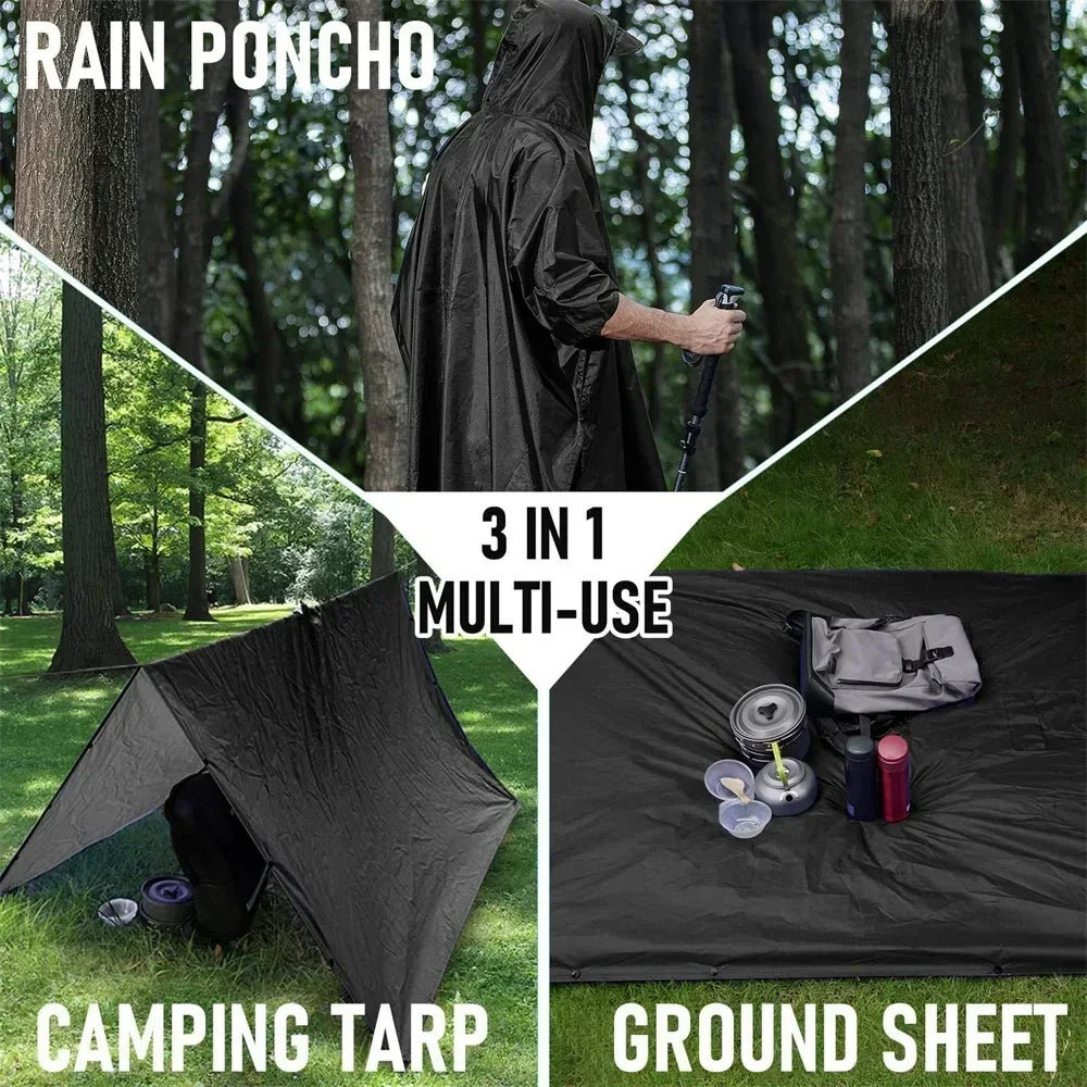 3-In-1 Military Waterproof Poncho Outdoor Travel Rainwear