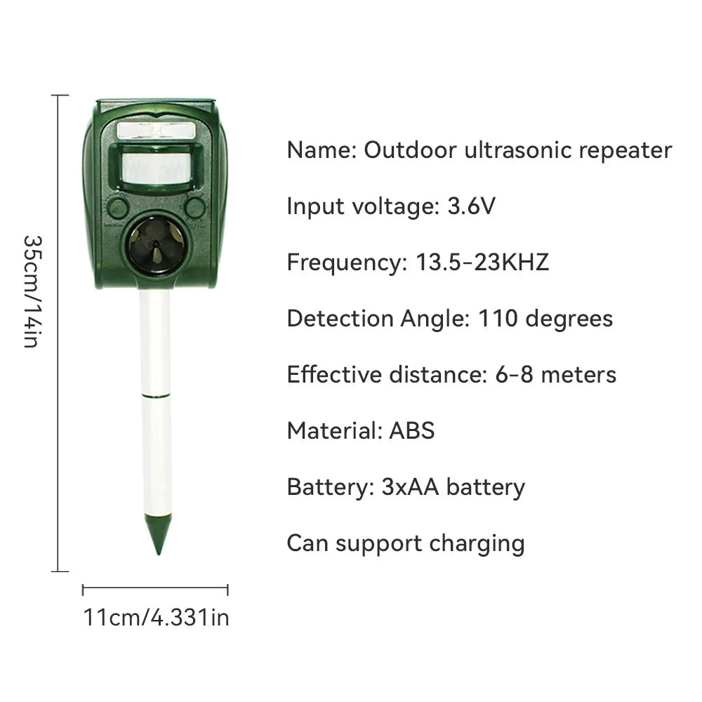 Solar Ultrasonic Animal Repeller with Adjustable Range