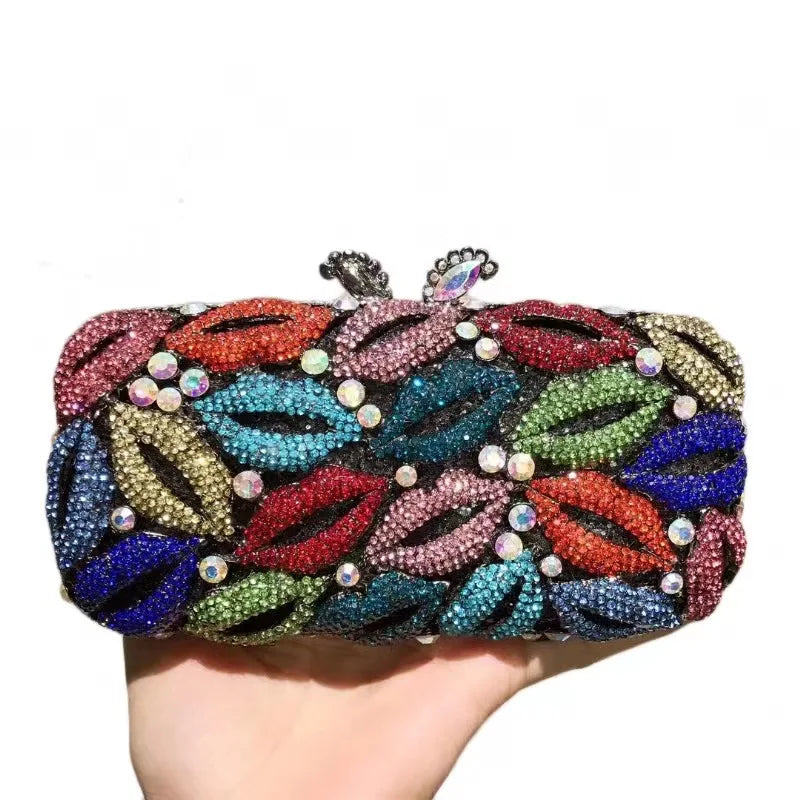 Multi Pink Crystal Clutch Evening Bag