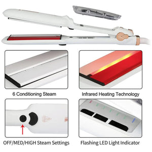 Infrared Steam Ceramic Hair Straightener with 450°F Heating