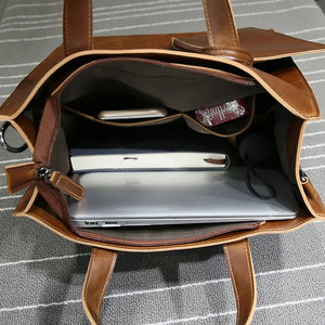 Vintage PU Leather Men's Large Capacity Tote Bag