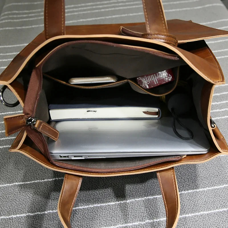 Vintage PU Leather Men's Large Capacity Tote Bag