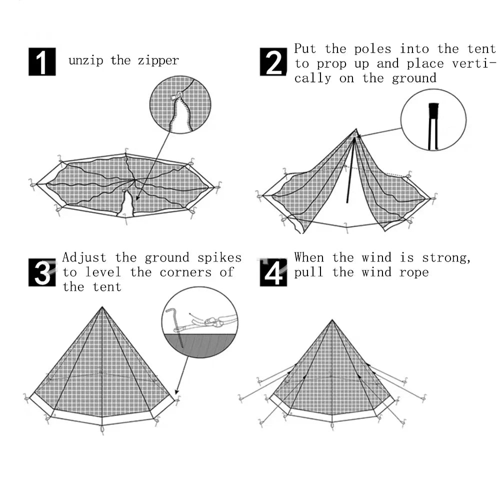 3M Pyramid Camping Tent Windproof Rainproof With Snow Skirt