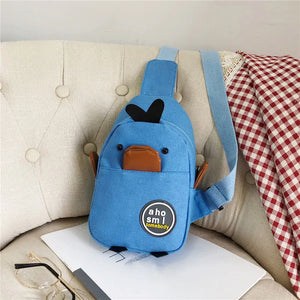 Cute Duck Kids Canvas Crossbody Backpack, High Capacity