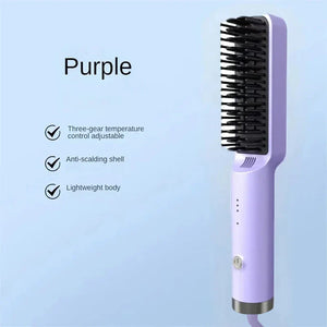 Portable Rechargeable Hair Straightener Brush with Ion Care