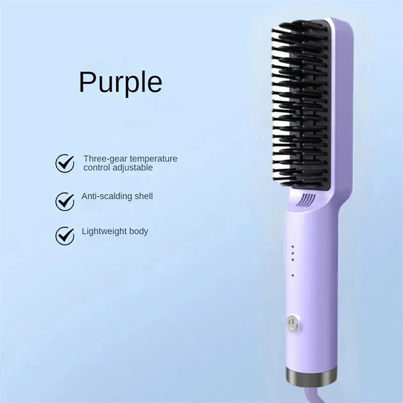 Portable Rechargeable Hair Straightener Brush with Ion Care