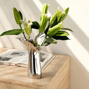 Silver Petal Stainless Steel Vase Candle Holder