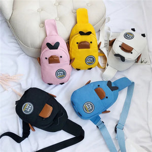 Cute Duck Kids Canvas Crossbody Backpack, High Capacity