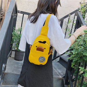 Cute Duck Kids Canvas Crossbody Backpack, High Capacity