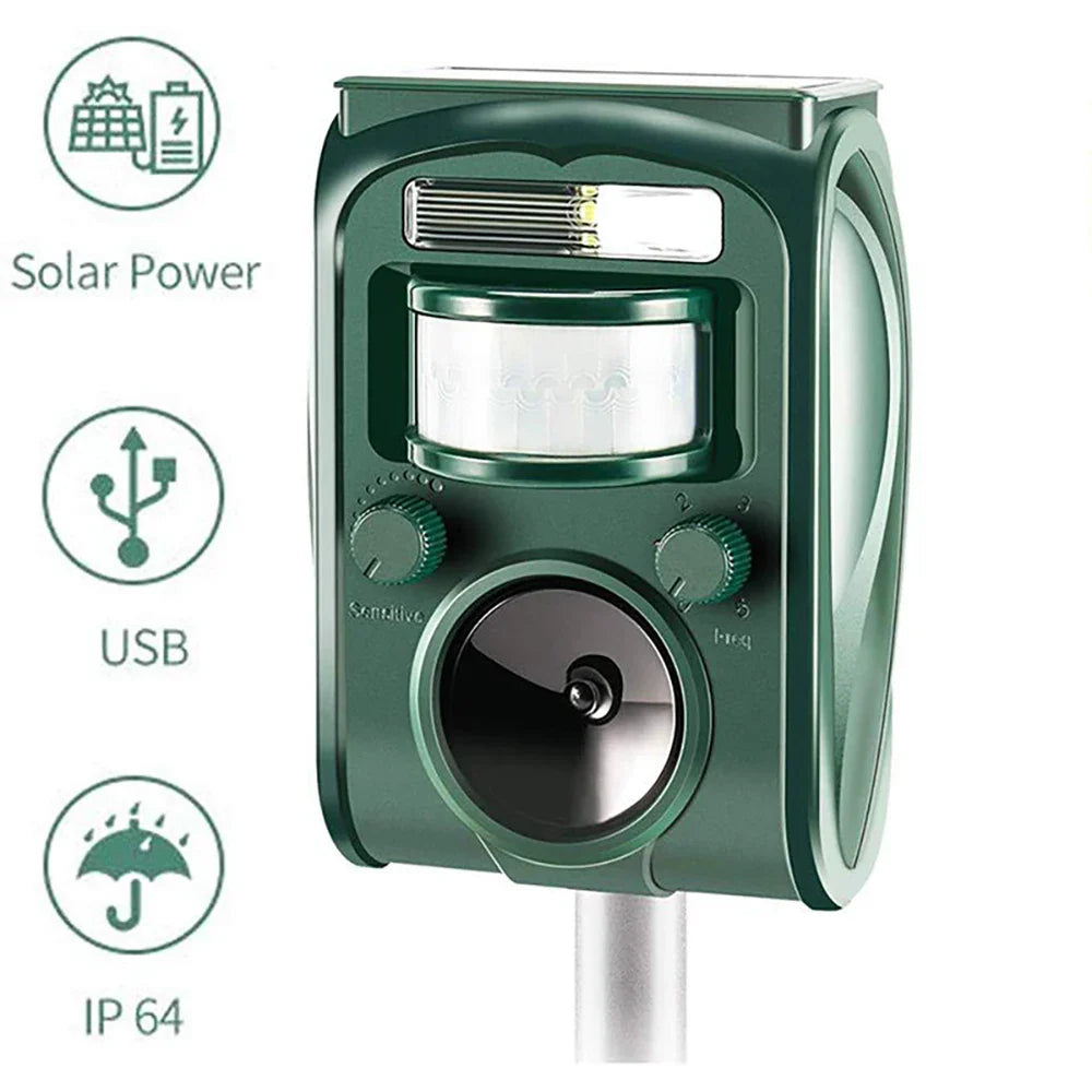 Solar Ultrasonic Animal Repeller with Adjustable Range