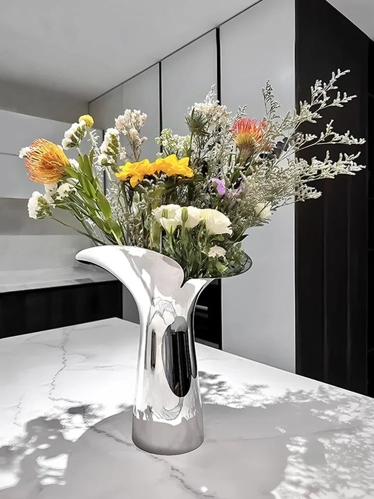 Silver Petal Stainless Steel Vase Candle Holder