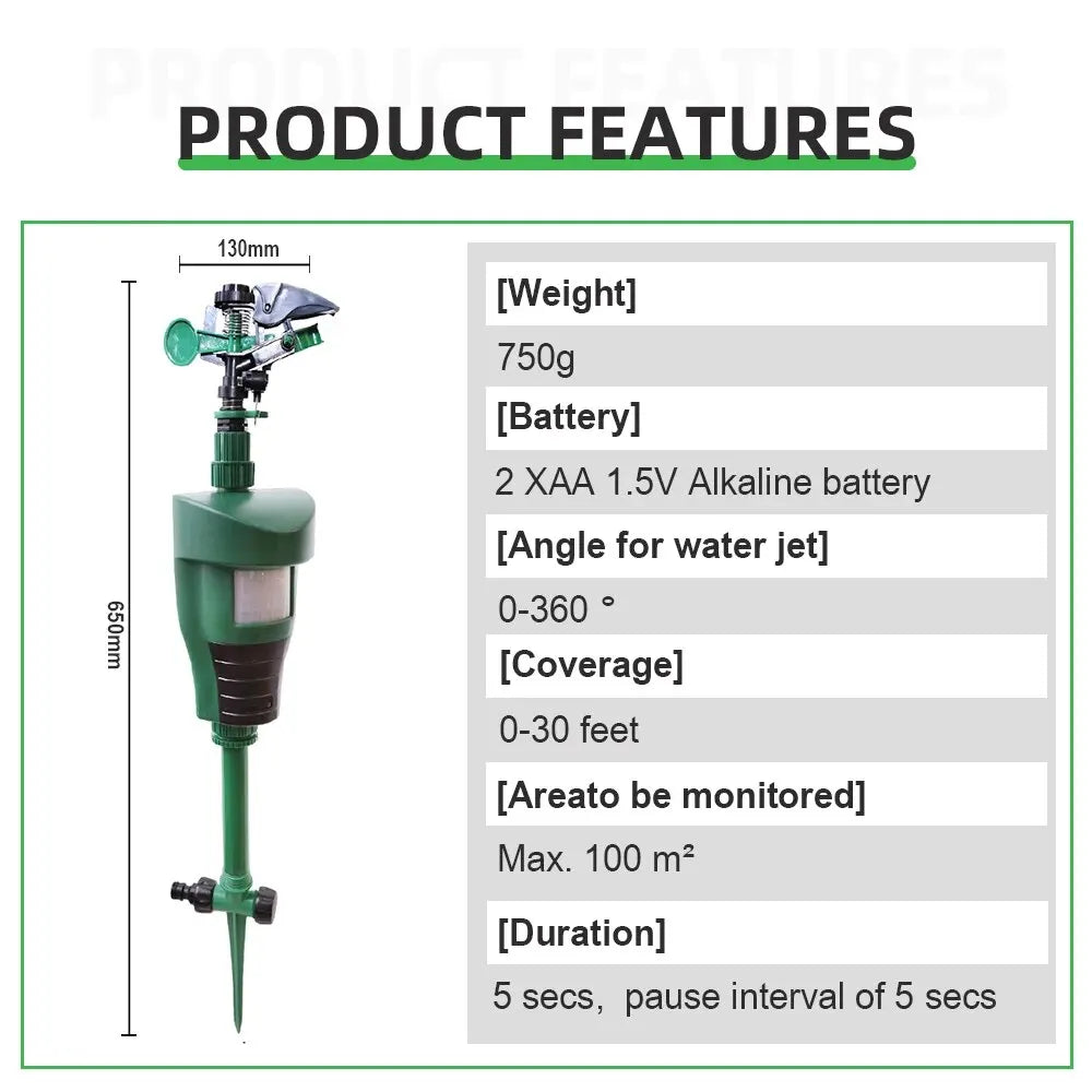 Motion Sensor Garden Sprinkler Animal Repellent