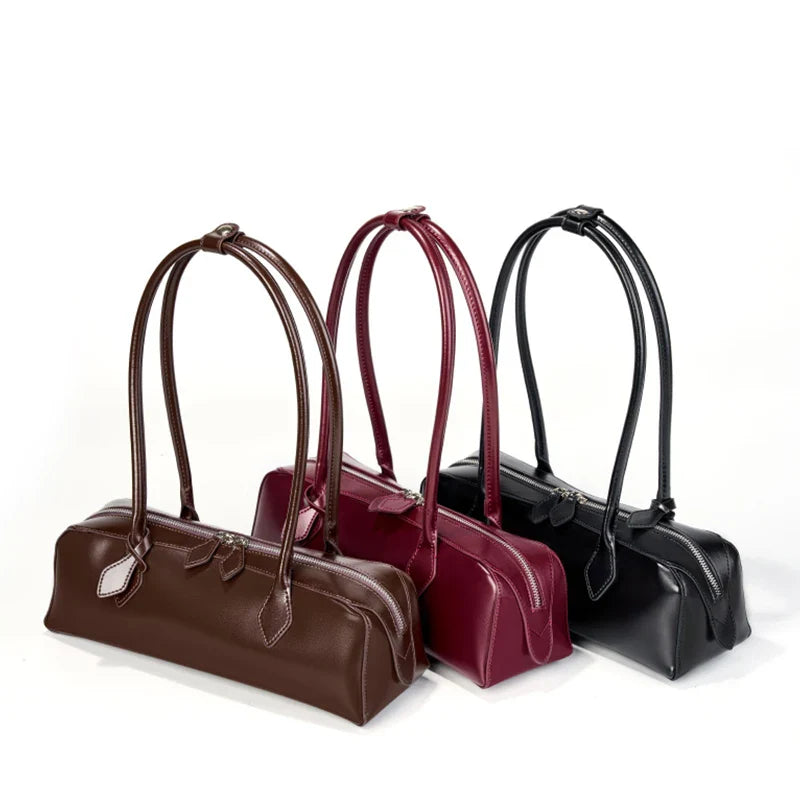 Luxury Genuine Leather Women Shoulder Baguette Bag