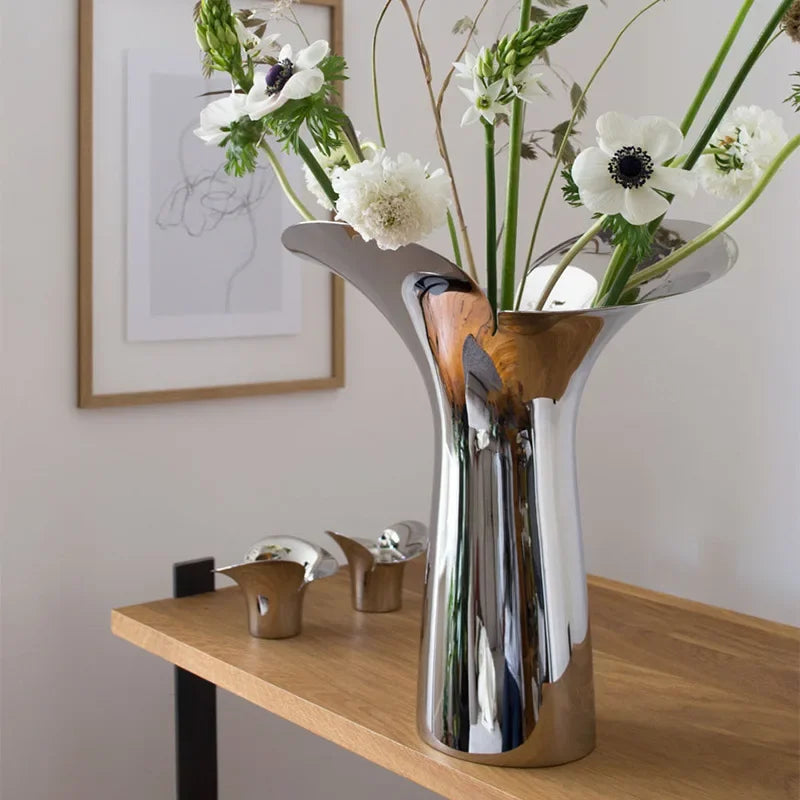 Silver Petal Stainless Steel Vase Candle Holder