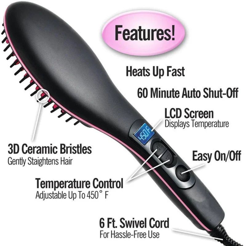 Professional Electric Hair Straightening Brush Adjustable Temperature
