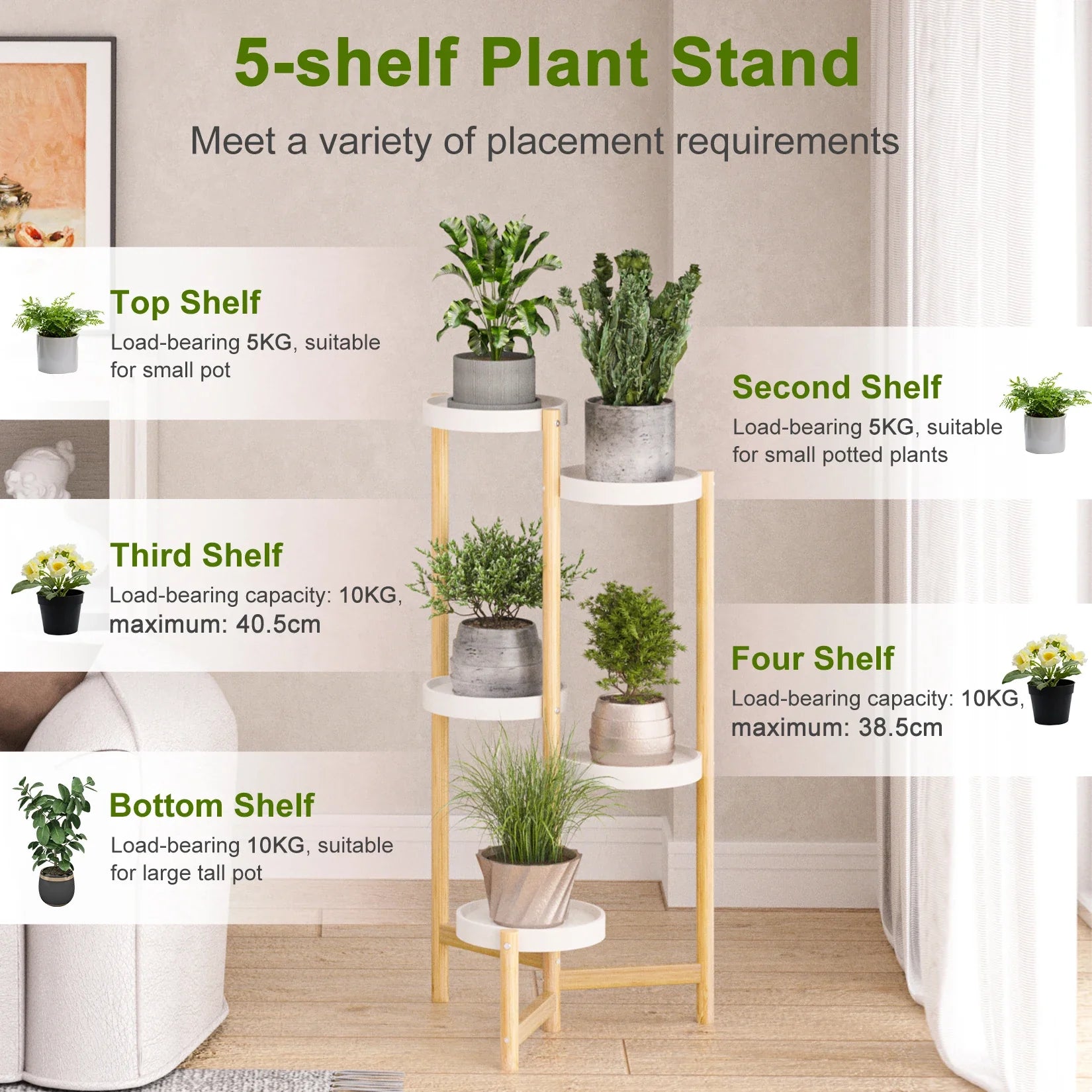 Bamboo 5-Tier Indoor Outdoor Plant Stand Rack