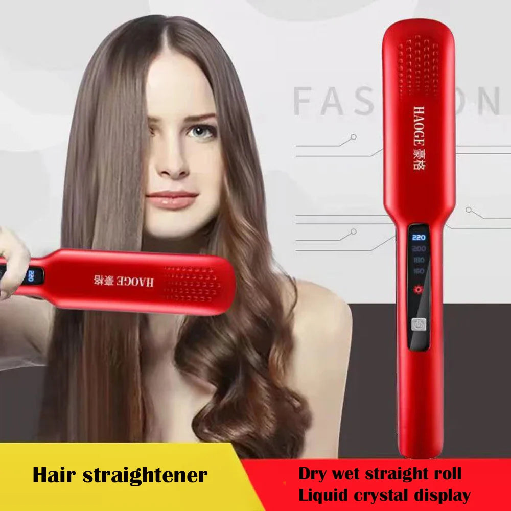 Professional Titanium Hair Straightener Brush with LCD