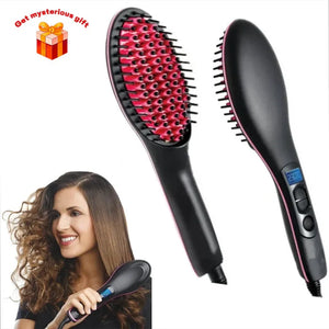 Professional Electric Hair Straightening Brush Adjustable Temperature