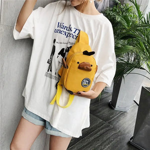 Cute Duck Kids Canvas Crossbody Backpack, High Capacity