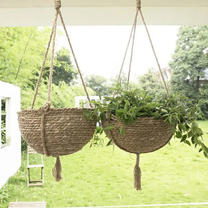 Natural Seagrass Hanging Planter Boho Indoor Decor 