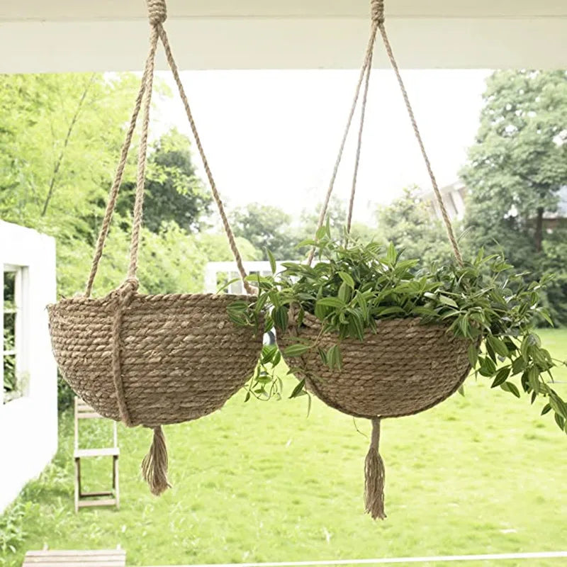 Natural Seagrass Hanging Planter Boho Indoor Decor 