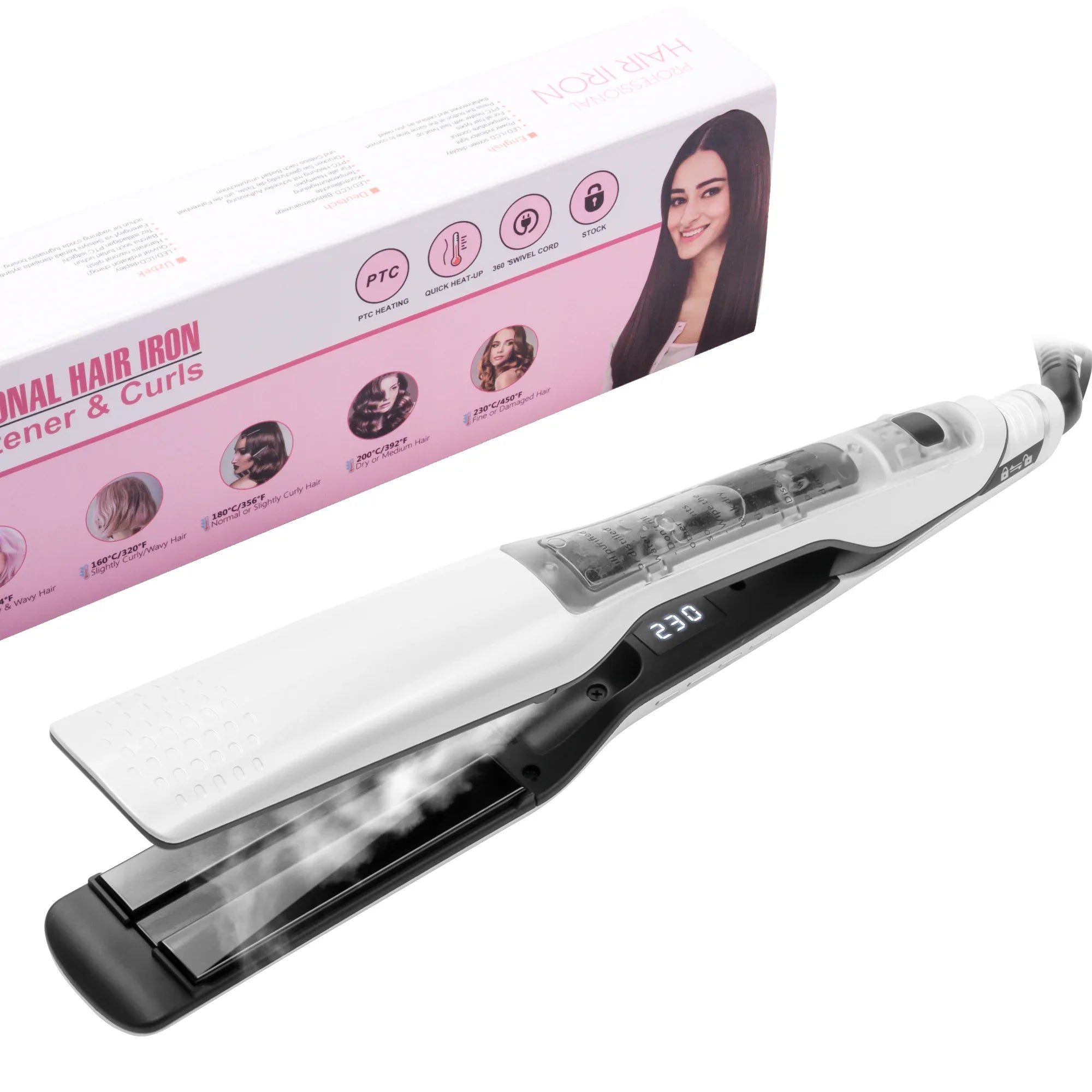 Professional Steam Hair Straightener with Nano Titanium Plates