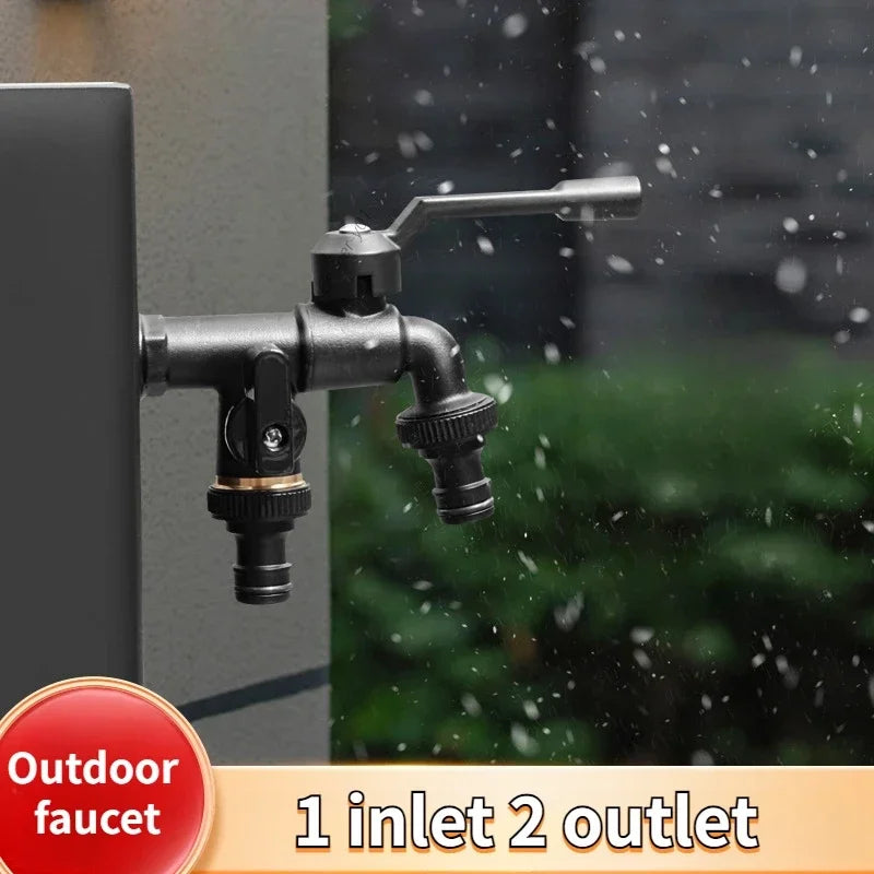 Outdoor Dual Outlet Garden Faucet with Hose Connector