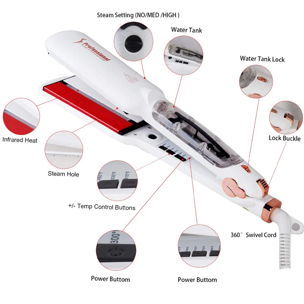 Infrared Steam Ceramic Hair Straightener with 450°F Heating