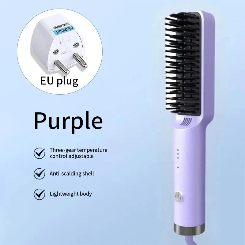 Portable Rechargeable Hair Straightener Brush with Ion Care