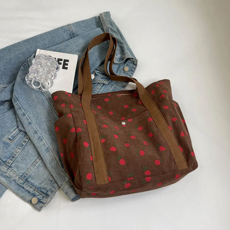 Corduroy Large Capacity Minimalist Tote Bag