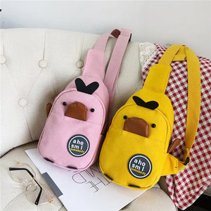 Cute Duck Kids Canvas Crossbody Backpack, High Capacity