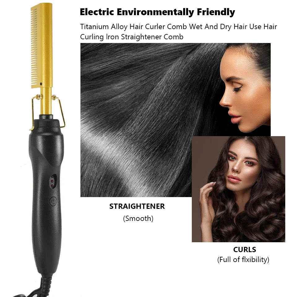 3-in-1 Hair Straightener and Curler Hot Comb