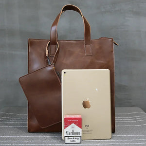 Vintage PU Leather Men's Large Capacity Tote Bag