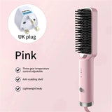 Portable Rechargeable Hair Straightener Brush with Ion Care